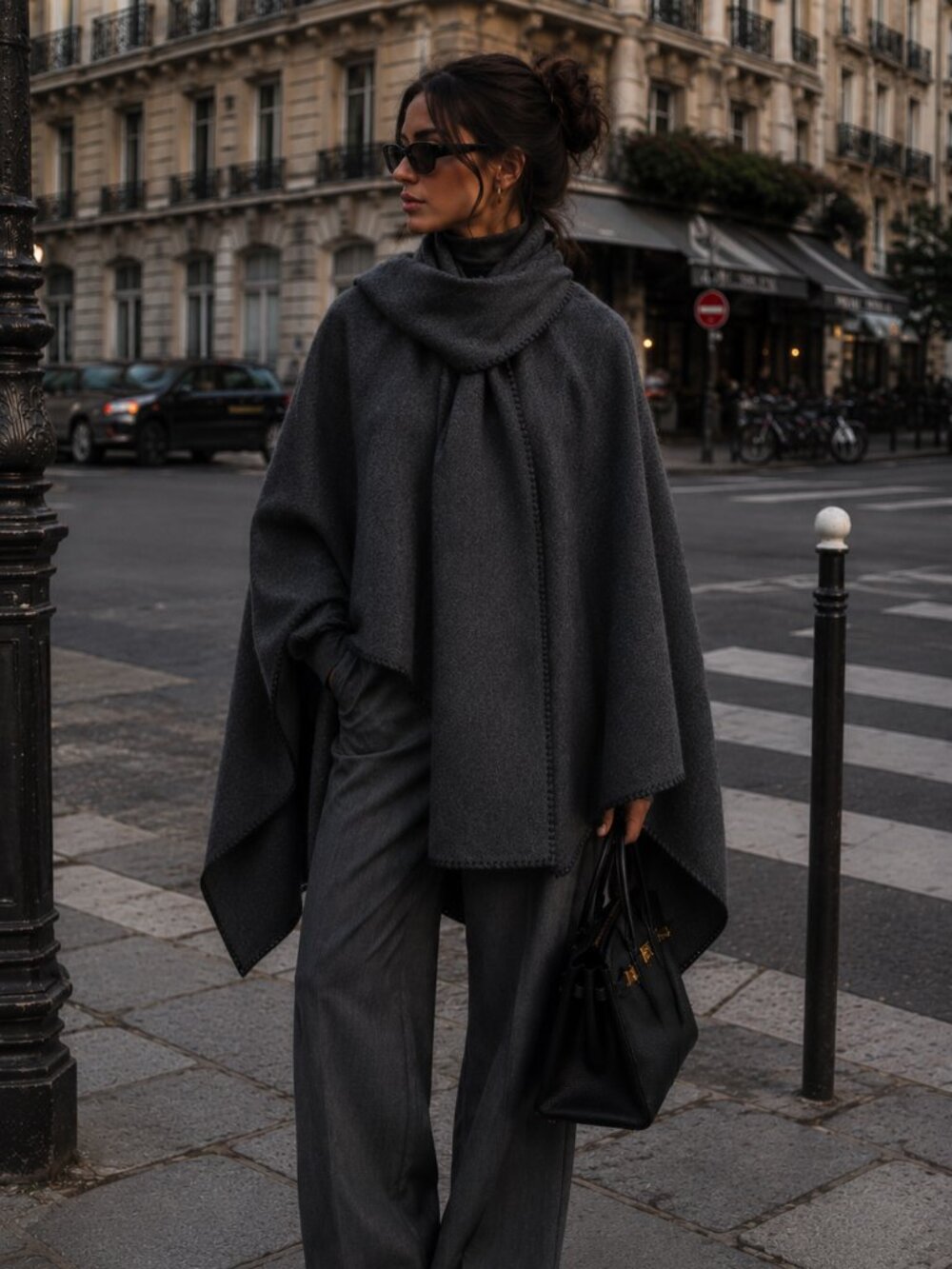 ZARA KNIT CAPE WITH CONTRASTING THREAD SCARF
